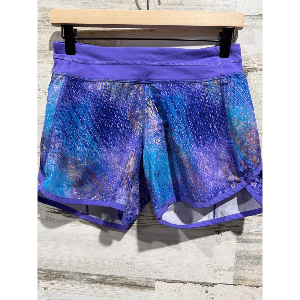 Ivivva Athletic Shorts Girls 14 Purple Blue Galaxy Print Activewear EUC